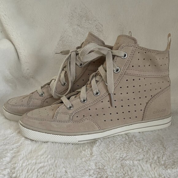 Coach Pita Suede Beige High Top Sneakers Size: 7.5 - Picture 3 of 14